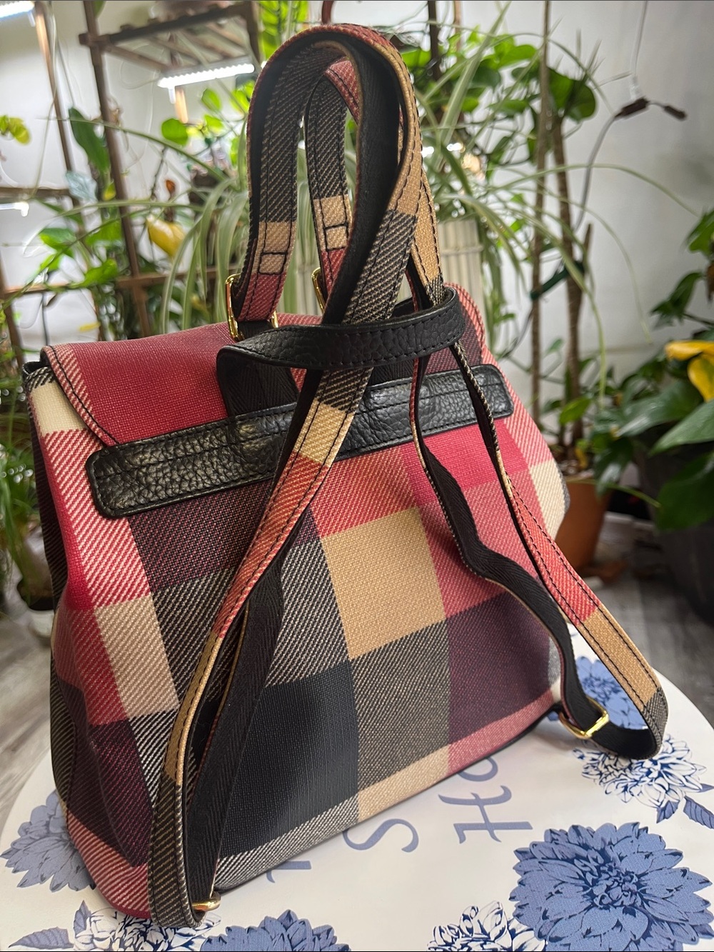 Burberry Blue Label Multicolor Plaid Drawstring Backpack - Picture 3 of 15